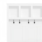 Farmhouse Wooden Hall Tree with 6 Hooks, Walnut Storage Bench with Adjustable Shelves, 4-in-1 Entryway Shoe Cabinet with Cubbies for Mudroom, Living Room, White, 76.7'H (OLD SKU: N721S000044K) - Grand Goldman Shop
