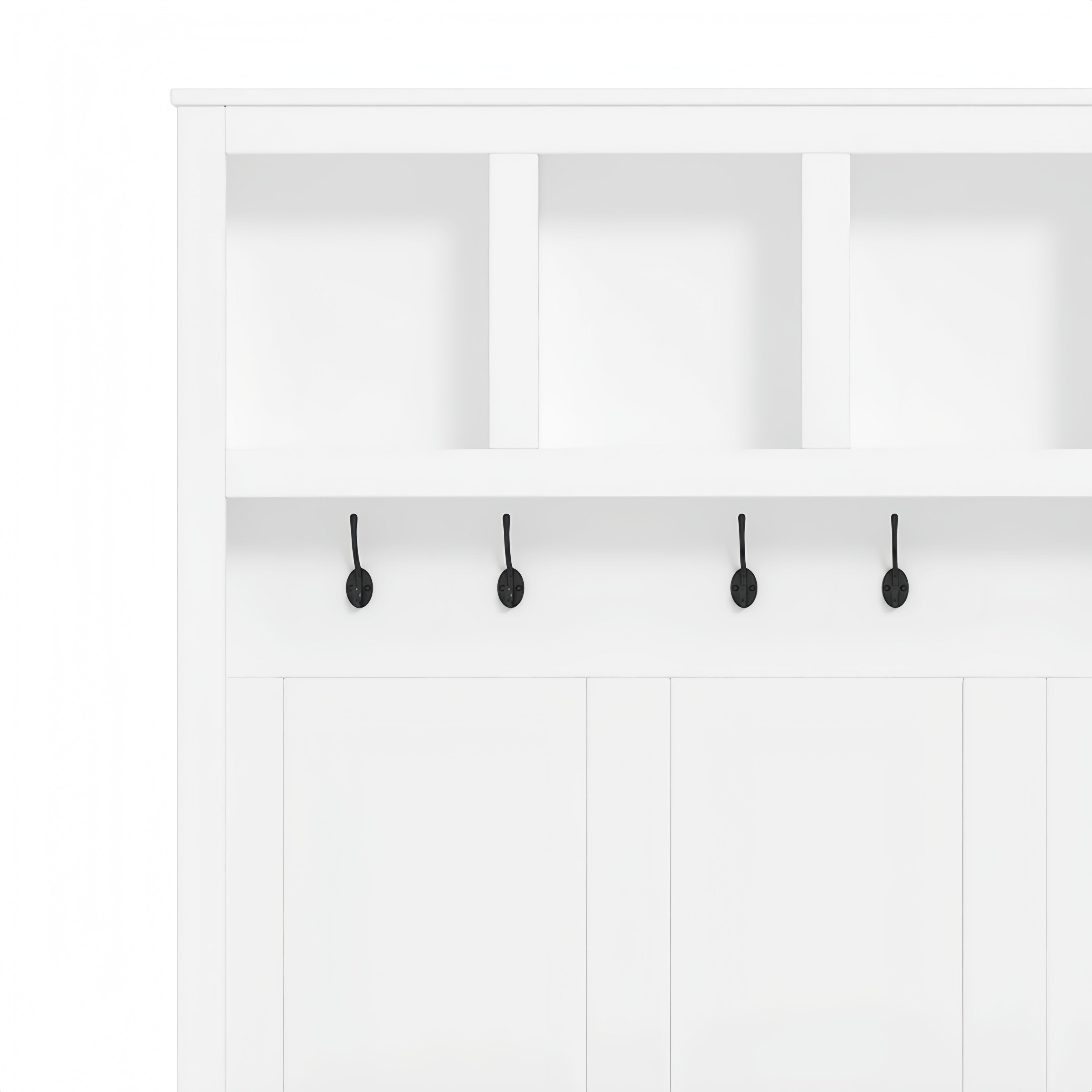 Farmhouse Wooden Hall Tree with 6 Hooks, Walnut Storage Bench with Adjustable Shelves, 4-in-1 Entryway Shoe Cabinet with Cubbies for Mudroom, Living Room, White, 76.7'H (OLD SKU: N721S000044K) - Grand Goldman Shop