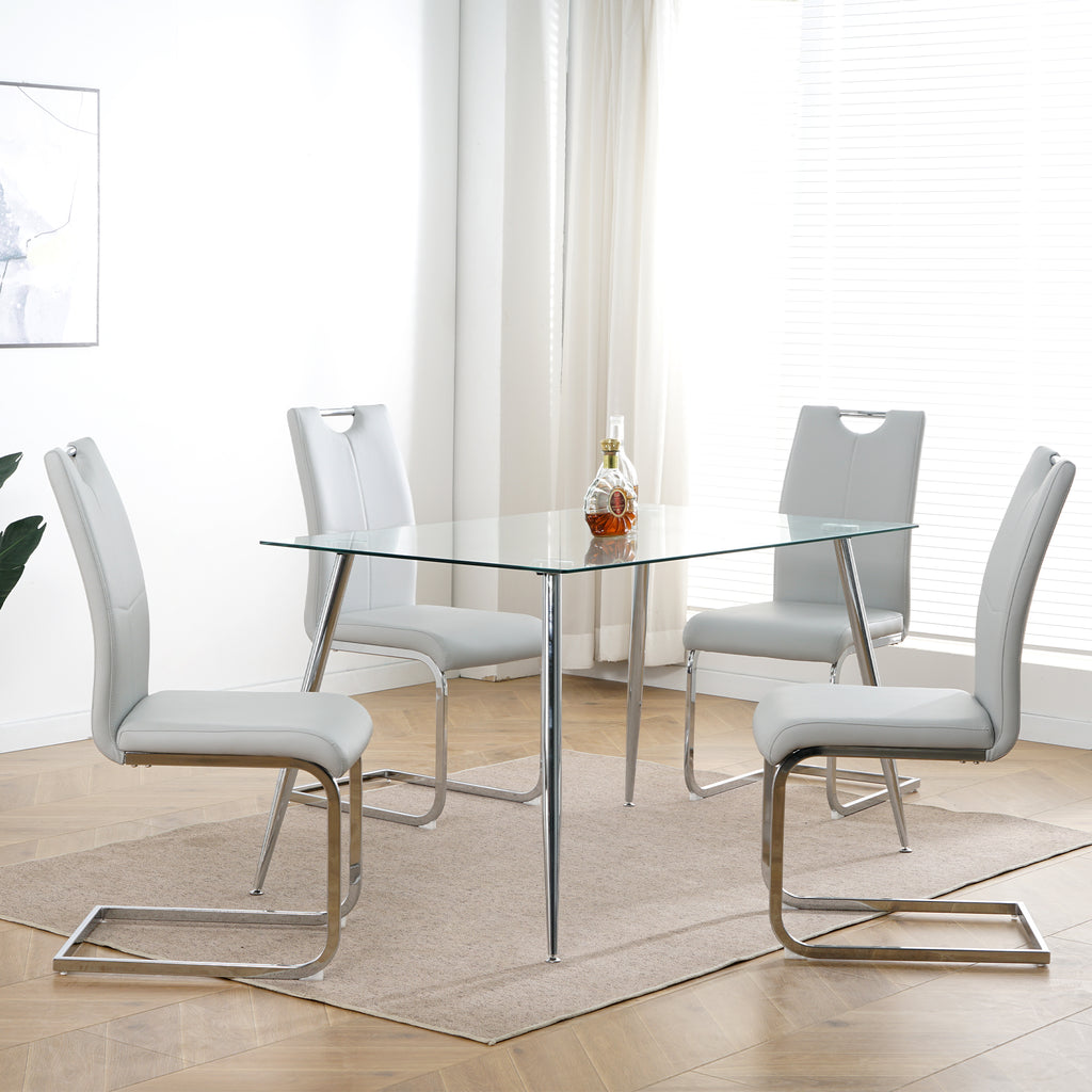 Modern Dining Chairs with Faux Leather Padded Seat Dining Living Room Chairs Upholstered Chair with Chrome Metal Legs Design for Kitchen, Living, Bedroom, Dining Room Side Chairs Set of 4 - Grand Goldman Shop
