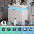 Nightstand with Charging Station and LED Lights,Night Stand with Sliding Top for Bedroom,Bedside Table with Drawers,Modern End Side Table,White.28.8''W x 17''D x 30.5''H. - Grand Goldman Shop