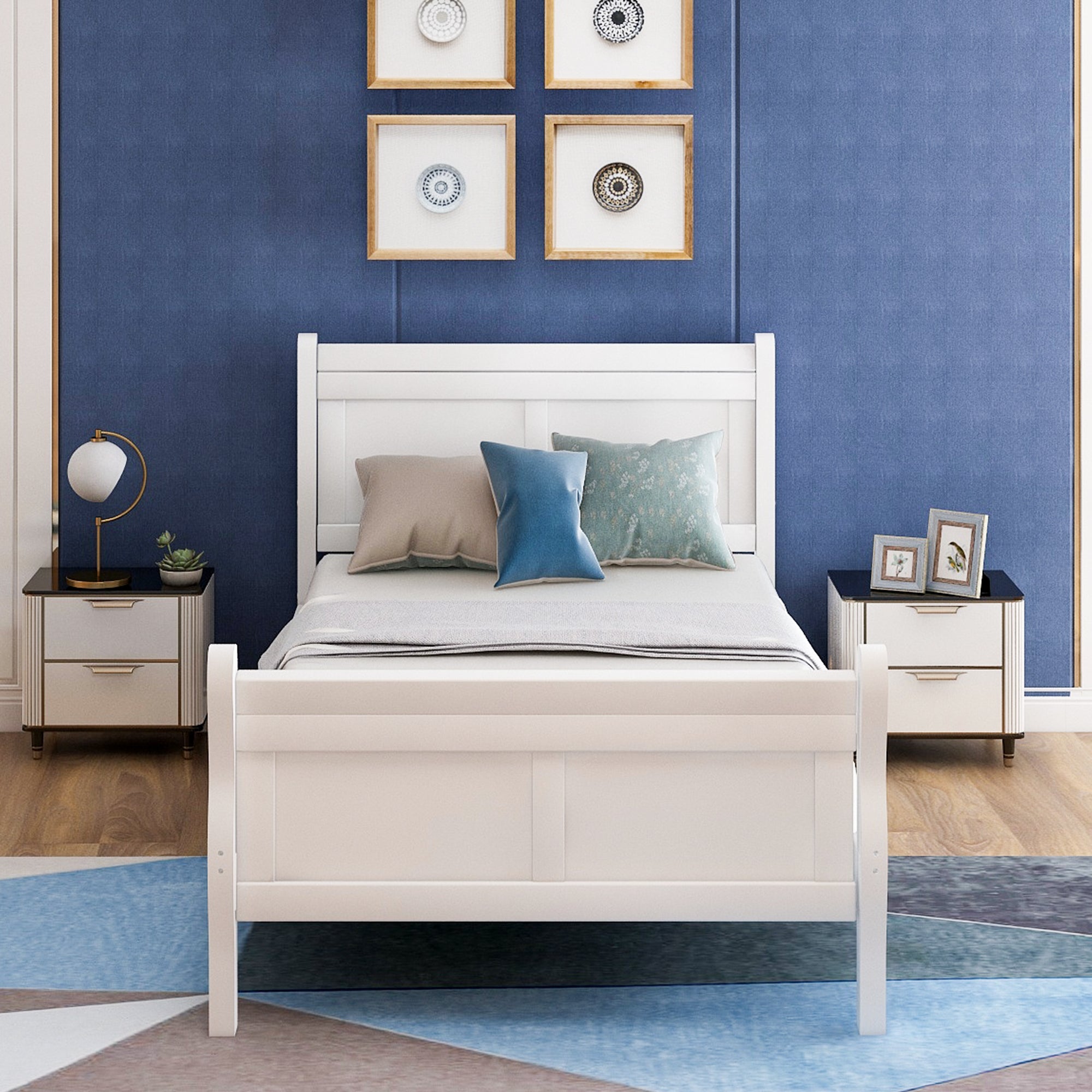 Minimalist Wood Platform Bed Twin Mattress Foundation with Headboard Footboard Solid Wood Support - Grand Goldman Shop