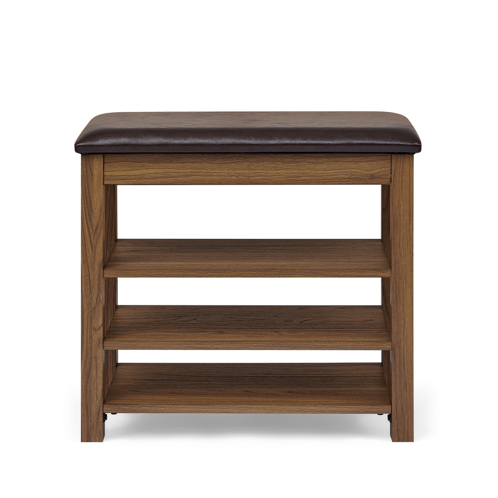 A height-adjustable shoe-changing bench made of high-quality wood, equipped with a comfortable seat and concealed storage space,Natural rubber wood,Brown - Grand Goldman Shop
