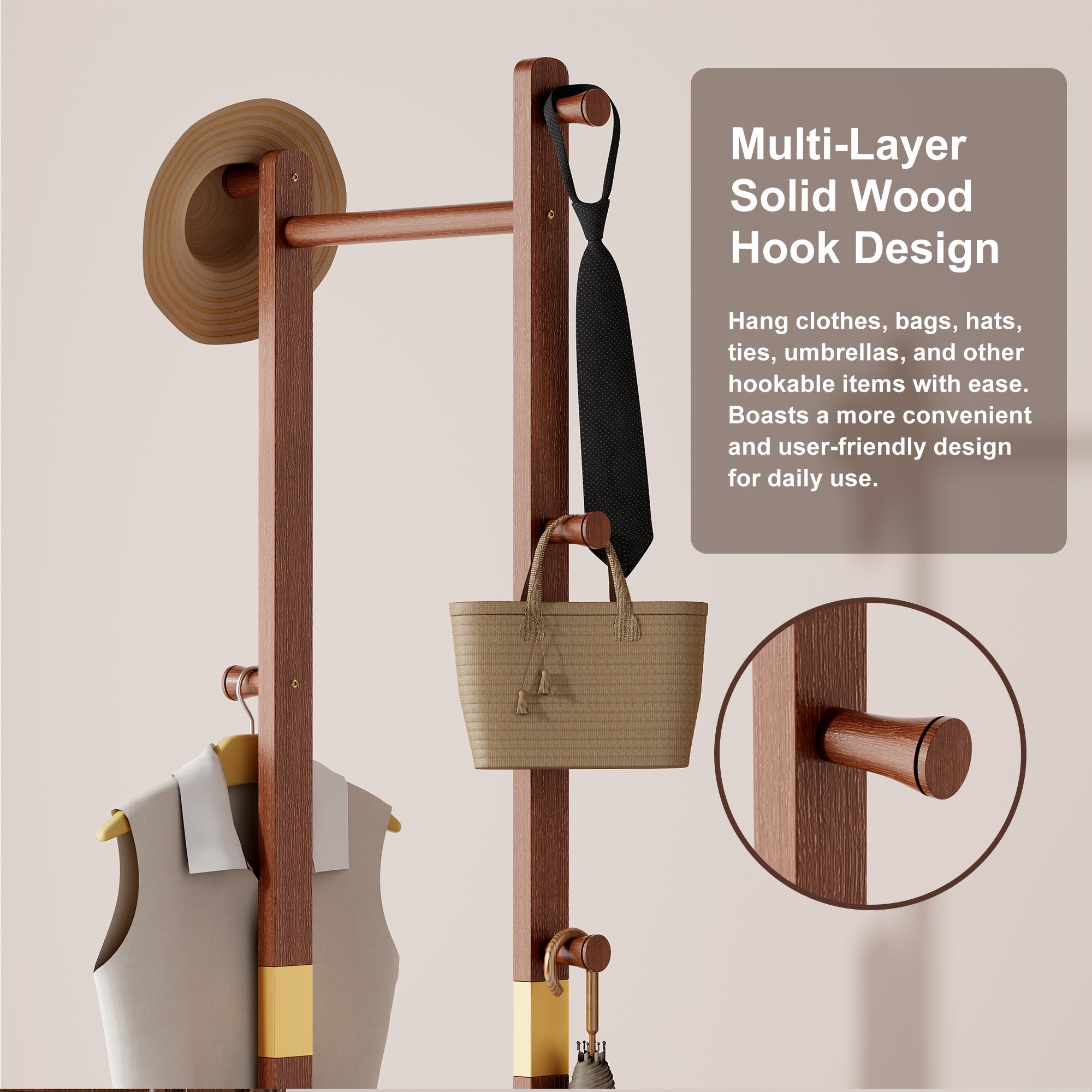 Coat Racks solid wood hanger 23.6* 11*70.8in Solid environmental protection easy to assemble beautiful can be placed in the bedroom/entrance/living room (Walnut) - Grand Goldman Shop