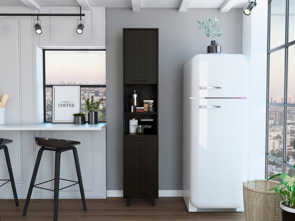 Hobart Pantry, Four Legs, Three Interior Shelves, Two Shelves, Two Cabinets -Black | Premium Home Decor - Grand Goldman