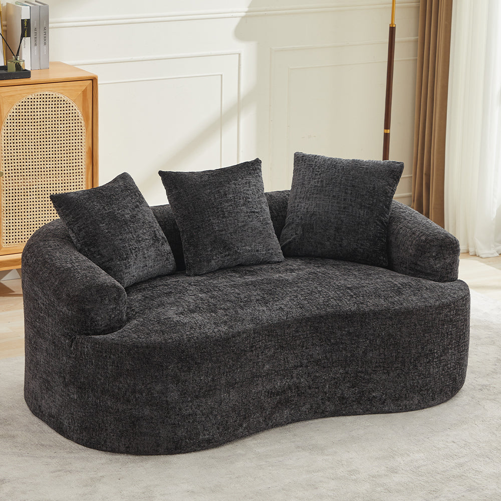 Curved Loveseat, Small Chenille Sofa with 3 Pillows, Deep Seat Couch for Apartment, Living Room, No Assembly Needed - Grand Goldman Shop