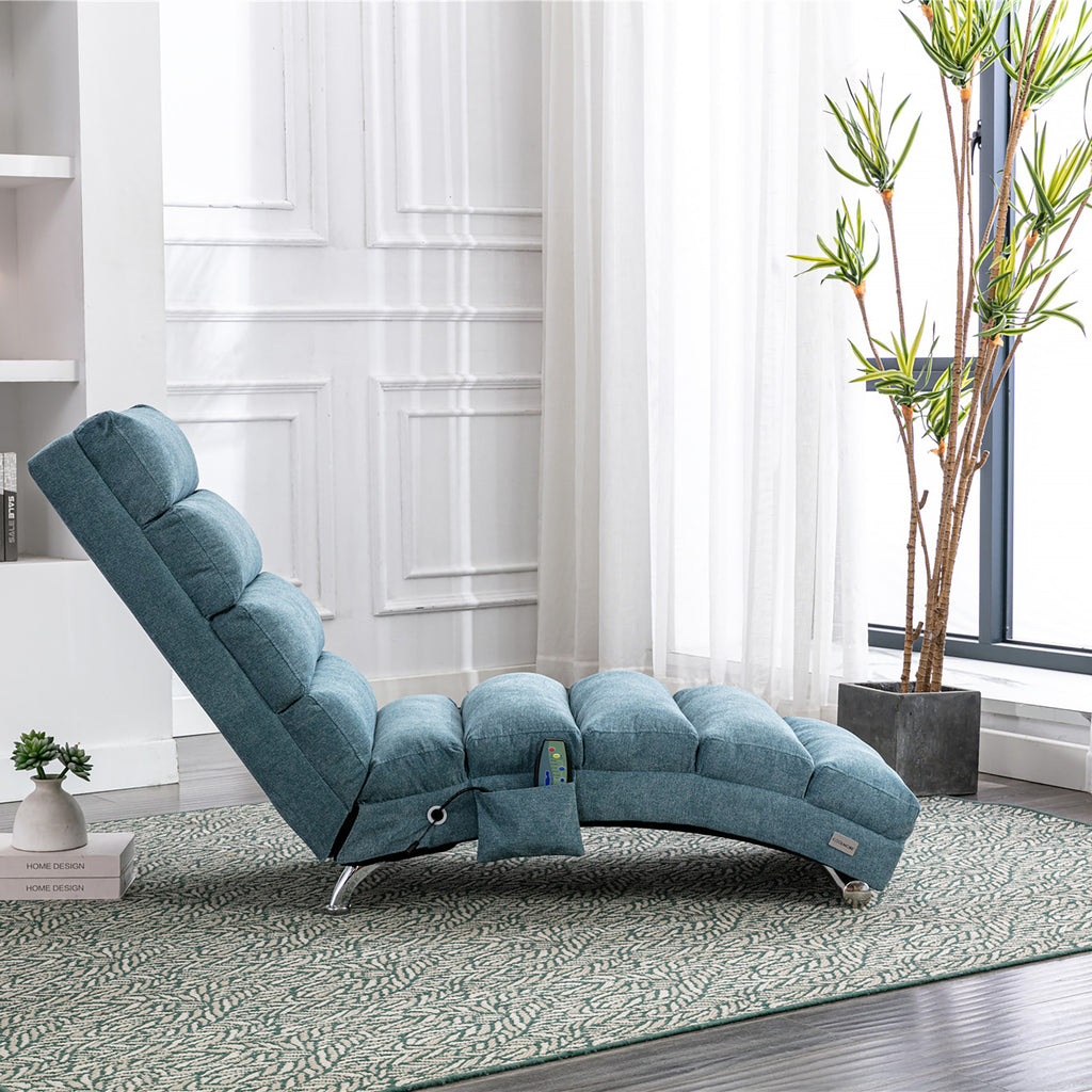 Ergonomic Linen Massage Chaise Lounge with Remote Control, 5 Modes, Blue, 21.65 x 58.27 x 34.25 inches - Grand Goldman Shop
