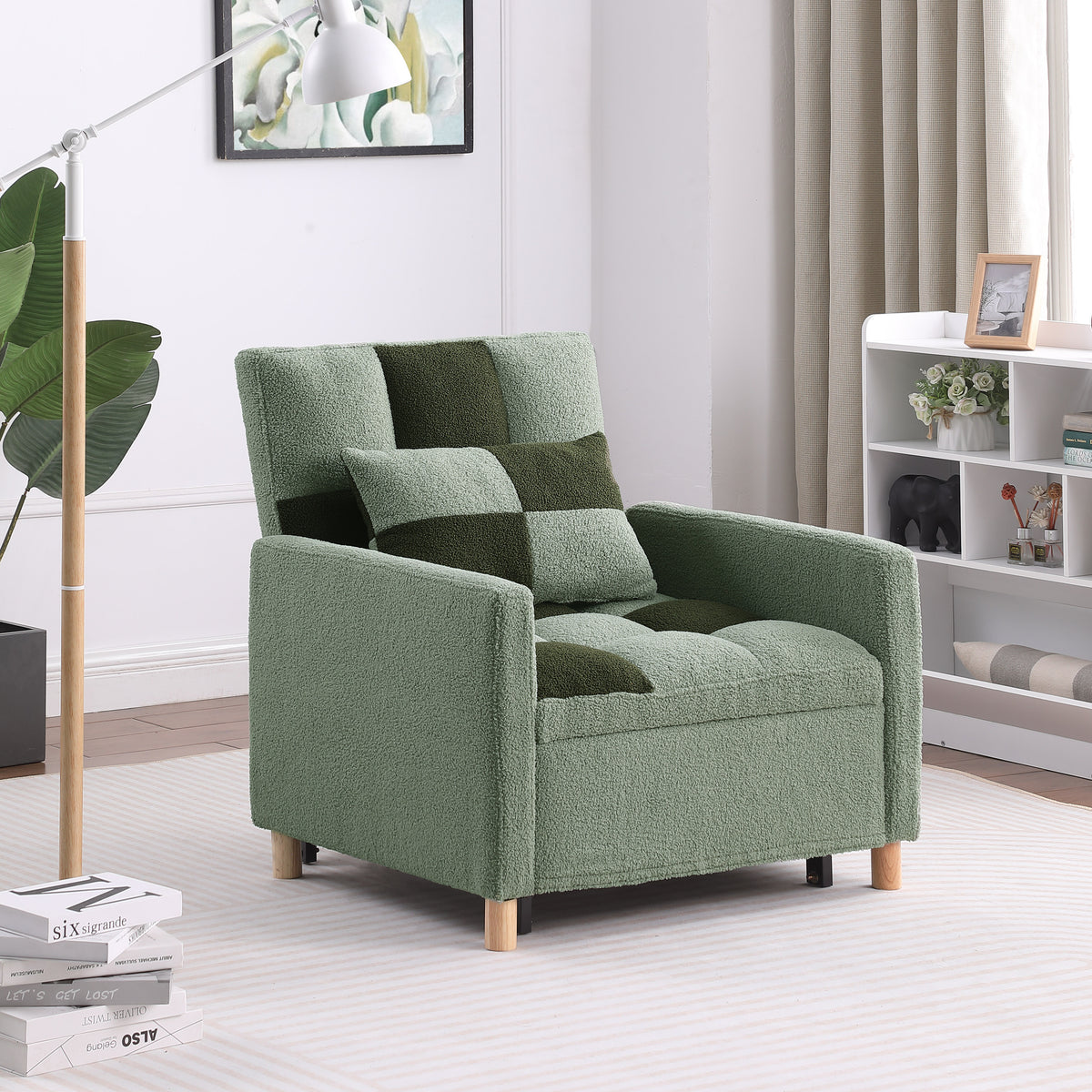 Convertible Sleeper Sofa Chair Bed, Adjustable Chair with Pillow, Multi-Functional Sleeper Chair with Soft Teddy Fabric for Living Room, Dorm, Apartment, Bedroom or Office - Grand Goldman Shop