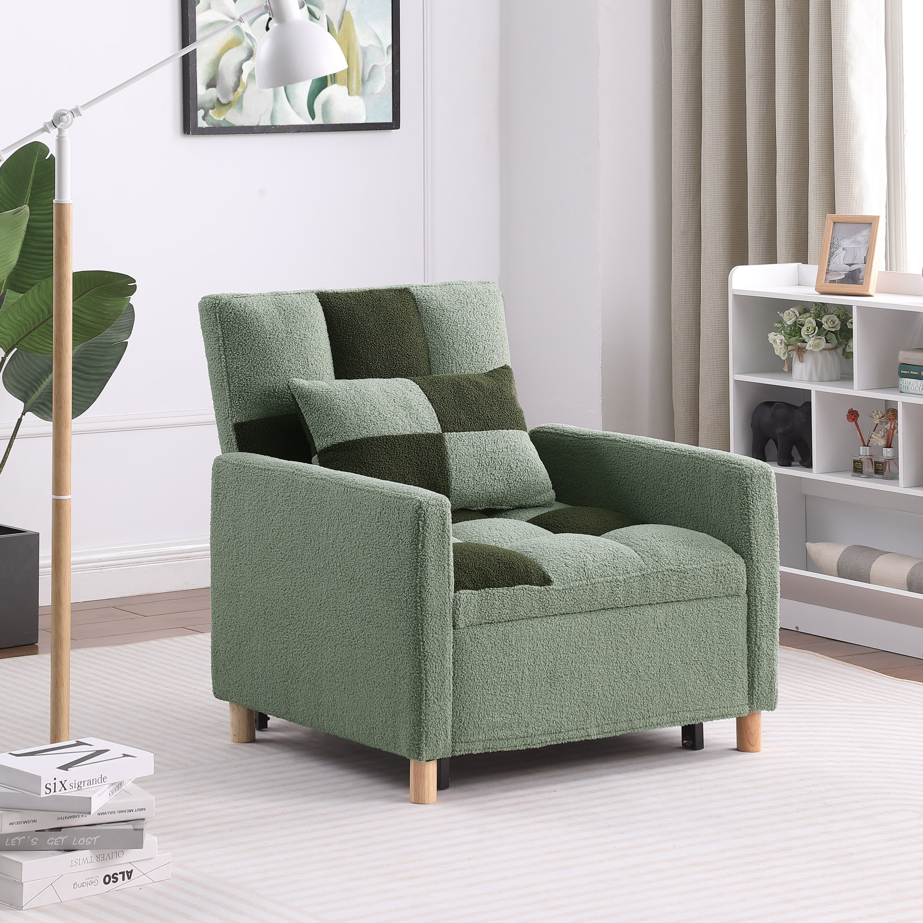 Convertible Sleeper Sofa Chair Bed, Adjustable Chair with Pillow, Multi-Functional Sleeper Chair with Soft Teddy Fabric for Living Room, Dorm, Apartment, Bedroom or Office - Grand Goldman Shop