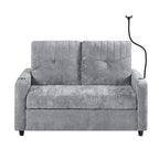 Modern Loveseat Pull-out Sofa Bed with Adjustable Backrest, Cup Holders, Phone Holder, Charging Ports, Side Storage Pockets, Grey Chenille - Grand Goldman Shop