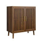 Farmhouse Walnut Sideboard Buffet Cabinet With Louvered Doors, Wood Coffee Bar Storage For Kitchen & Living Room, 31.5' W - Grand Goldman Shop