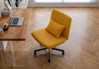 Yellow Linen Criss Cross Armless Office Chair with Wheels - Modern Comfort for Home Office, Meditation & Makeup Spaces | Prem