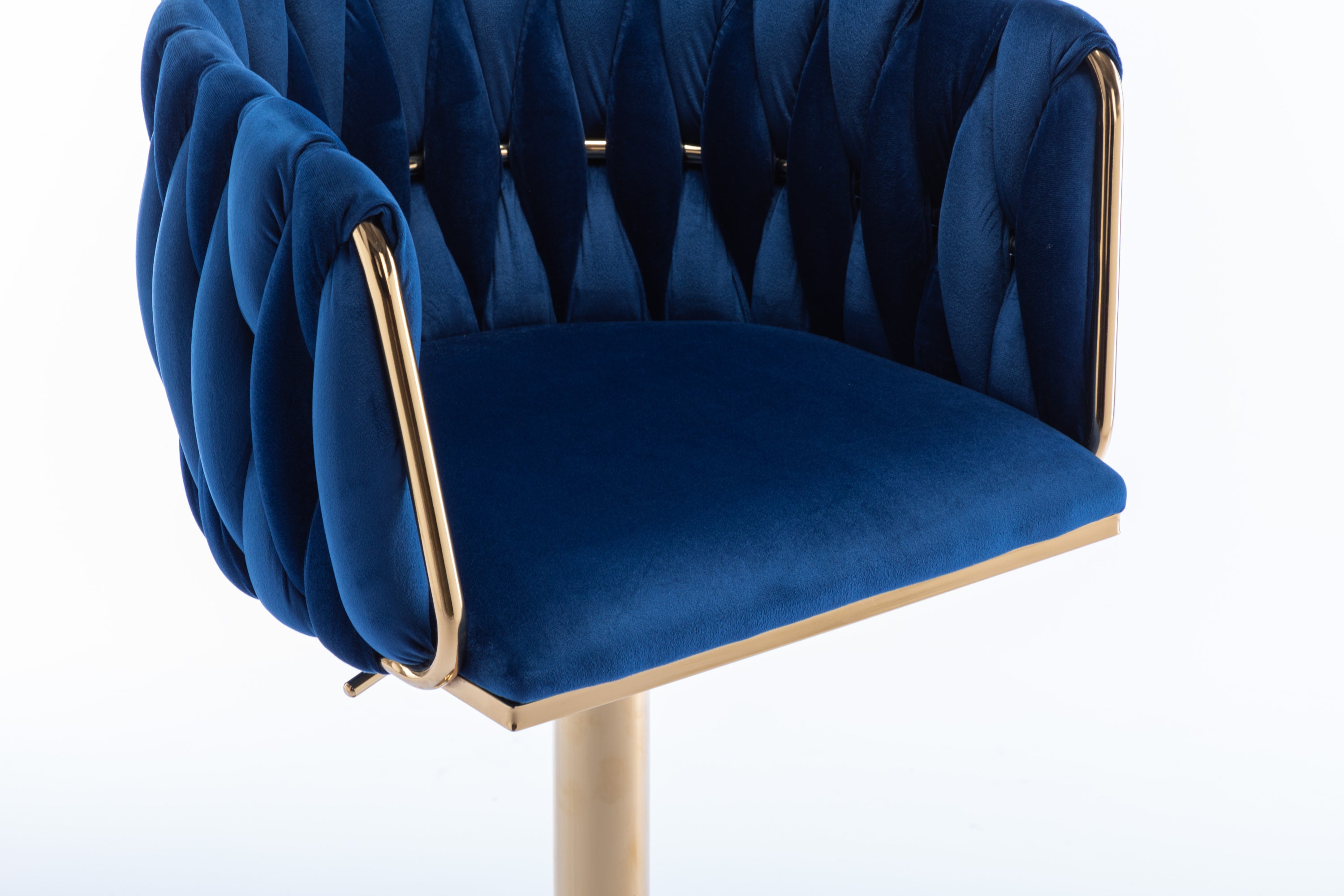 Set of 2  Bar Stools,with Chrome Footrest and Base Swivel Height Adjustable Mechanical Lifting Velvet + Golden Leg Simple Bar Stool-Navy - Grand Goldman Shop