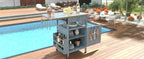 K&K 40.5' Outdoor Grill Cart with Stainless Steel Top, Solid Wood Outdoor Storage Cabinet with Drop Leaf, One Drawer, Towel Rack, Rolling Kitchen Cart with Lockable Wheels for Lawn Garden, Blue Grey - Grand Goldman Shop