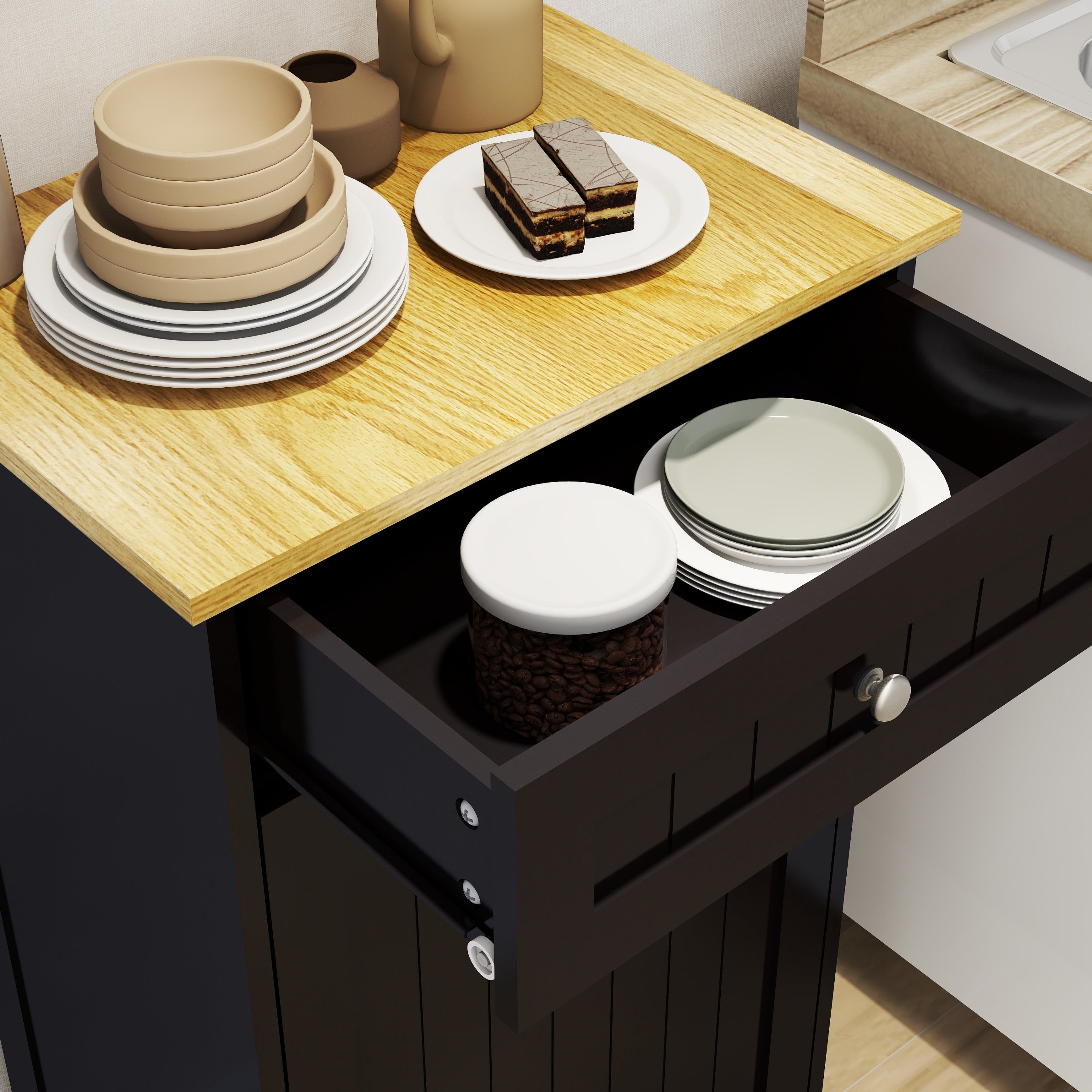 One Drawers and One-Compartment Tilt-Out Trash Cabinet Kitchen Trash Cabinet-Black - Grand Goldman Shop