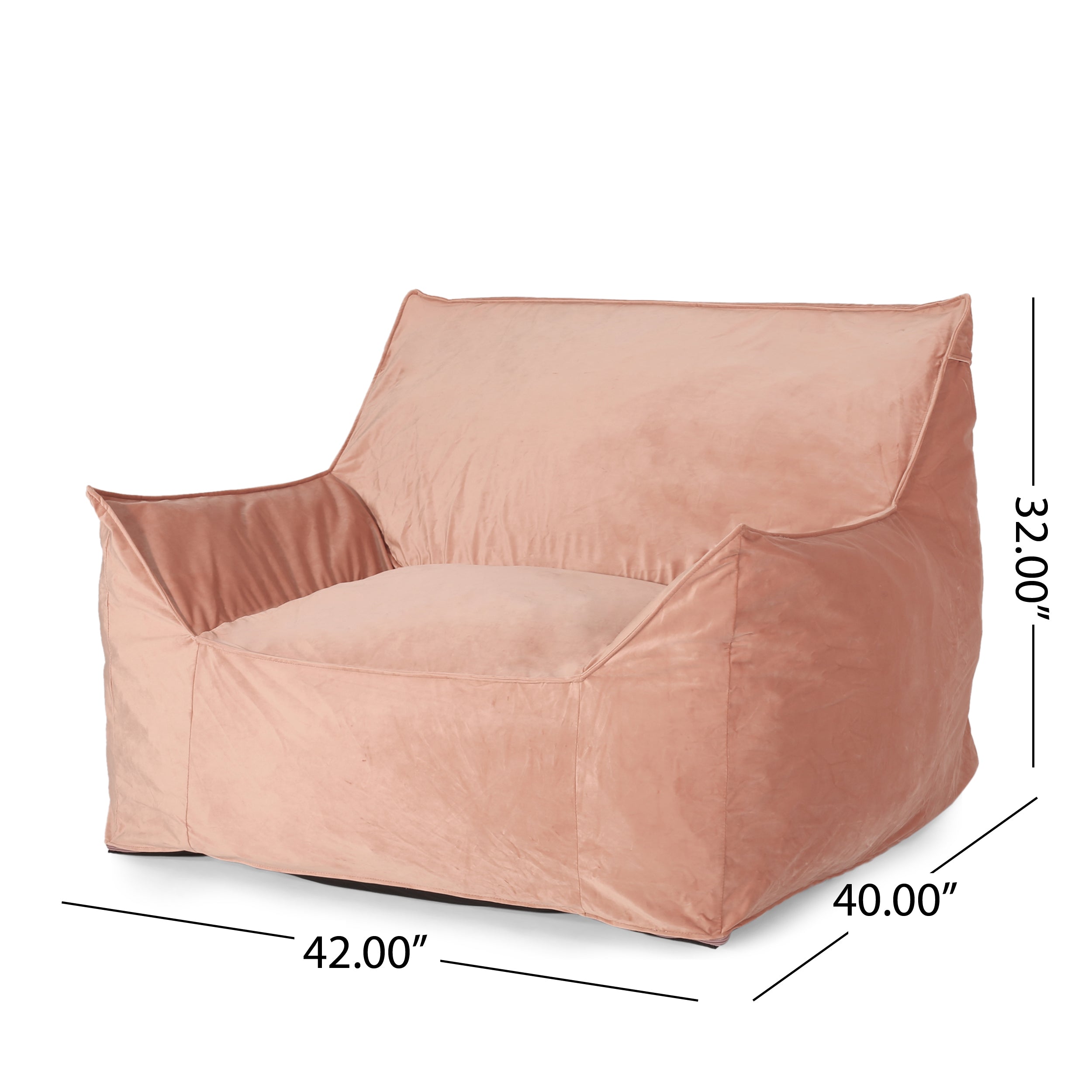 Allea Velveteen Bean Bag Chair with Armrests, Soft Velvet, Pink, 40x40x30 inches - Grand Goldman Shop