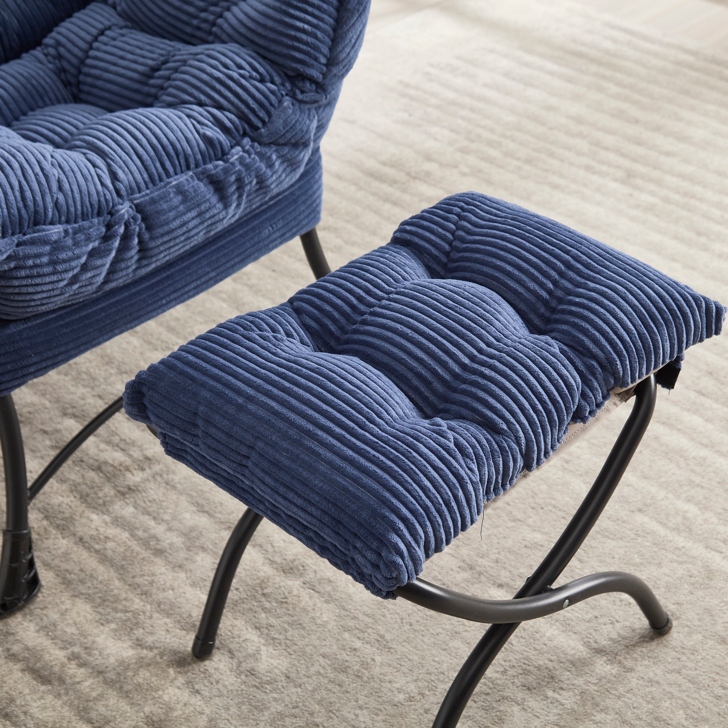 Lazy Chair with Ottoman, Modern Lounge Accent Chair with Armrests and a Side Pocket, Leisure Upholstered Sofa Chair Reading Chair with Footrest for Small Space, Corner Chair-Navy blue - Grand Goldman Shop