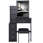 29.2' Small Space Left Bedside Cabinet Vanity Table + Cushioned Stool, Extra Large Right sliding mirror, Multi Layer High Capacity Storage, Practical Fashionable Dresser, Suitable For Small Space - Grand Goldman Shop