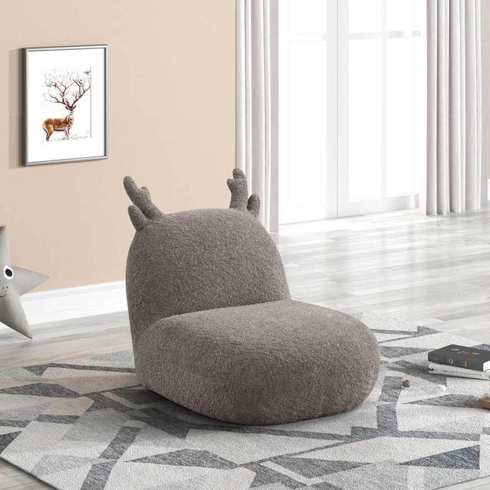 Chenille Upholstered Deer-Shaped Kids Chair, Brown - Grand Goldman