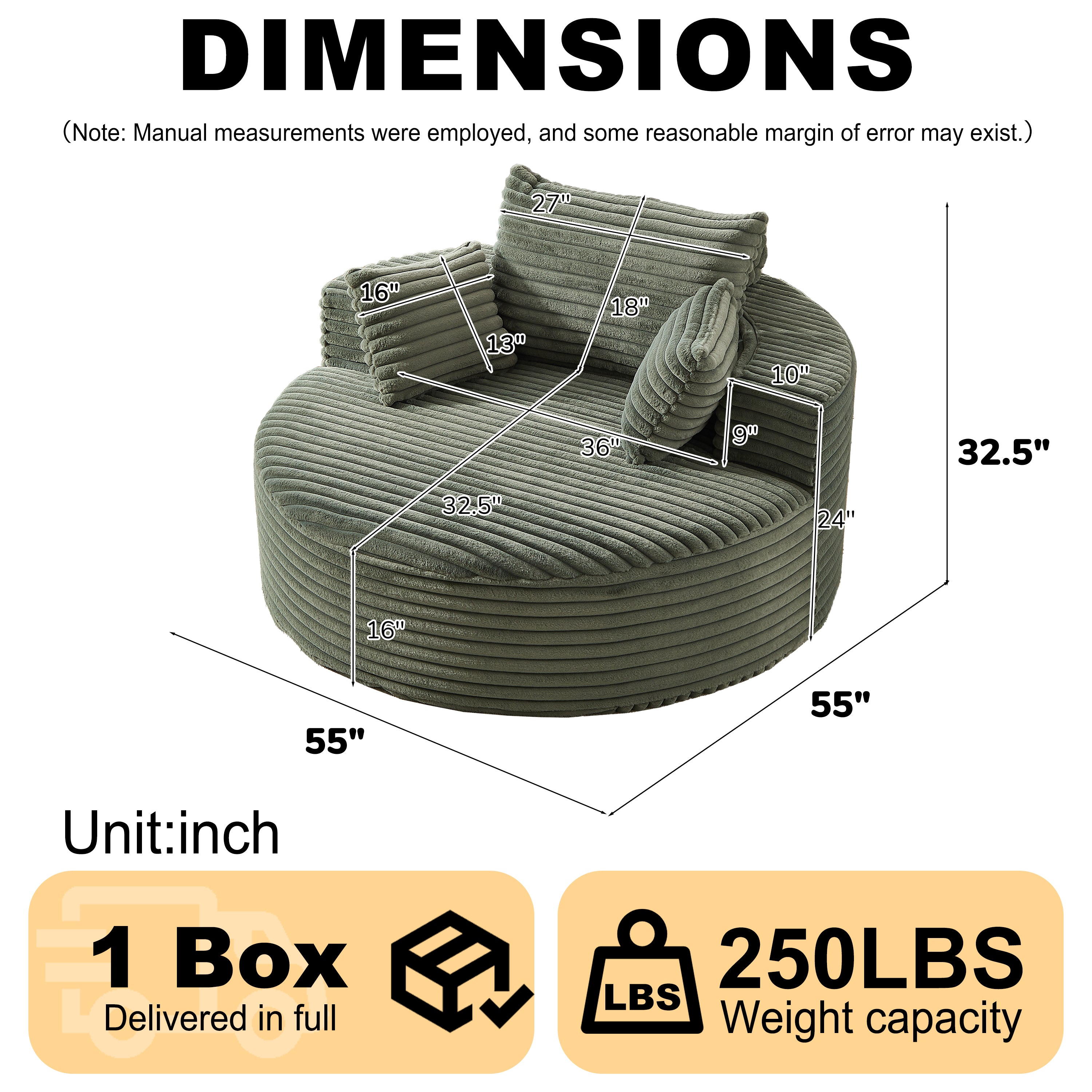 55'L Corduroy Sponge single sofa,No Assembly Required,Fluffy Modern Sleeper Chair for Living room, Bedroom, Lounge and Projection Room(Not a swivel chair.) - Grand Goldman Shop