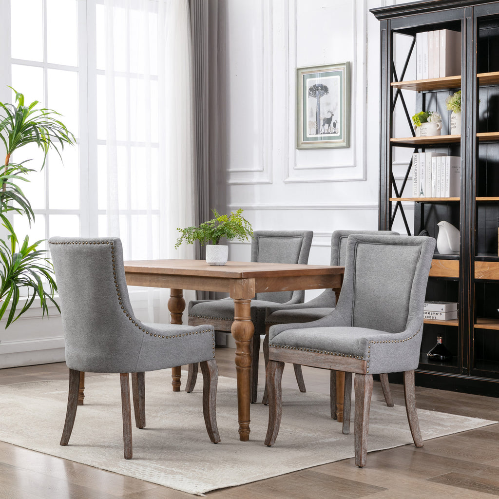 A&A Furniture Ultra Side Dining Chair with Thickened Fabric and Solid Wood Legs, Bronze Nail Head, Set of 2, Gray - Grand Goldman Shop
