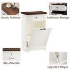 10 Gallon Tilt Out Trash Cabinet Freestanding Trash Bin Cabinet Wood Garbage Recycling Cabinet with Drawer Pet Proof Trash Can Holder for Kitchen Living Room, Antique White (Not include trash can) - Grand Goldman Shop
