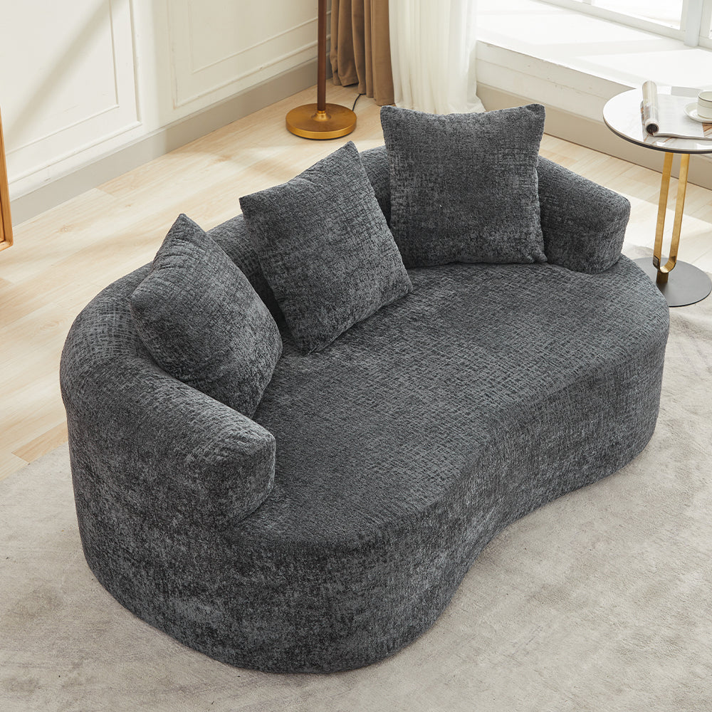 Curved Loveseat, Small Chenille Sofa with 3 Pillows, Deep Seat Couch for Apartment, Living Room, No Assembly Needed - Grand Goldman Shop
