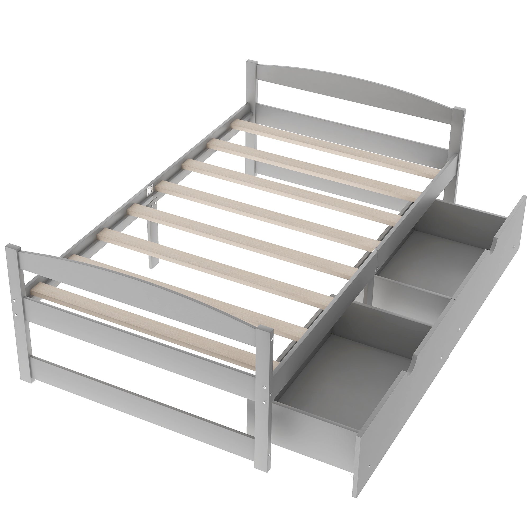 Gray Twin Size Platform Bed with Two Drawers, Pine Wood and MDF Construction - Grand Goldman Shop