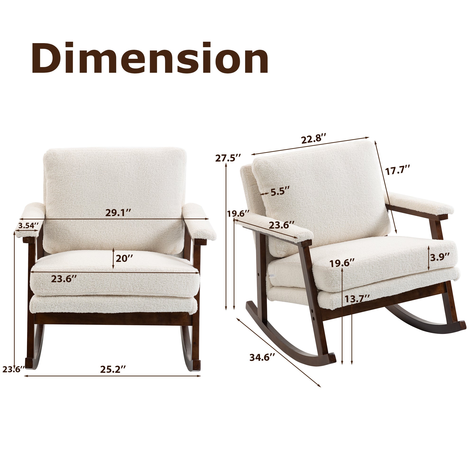 Mid Century Modern Accent Chair ,rocking chair with Wood Frame, Upholstered Living Room Chairs , Reading Armchair for Bedroom Sunroom - Grand Goldman Shop
