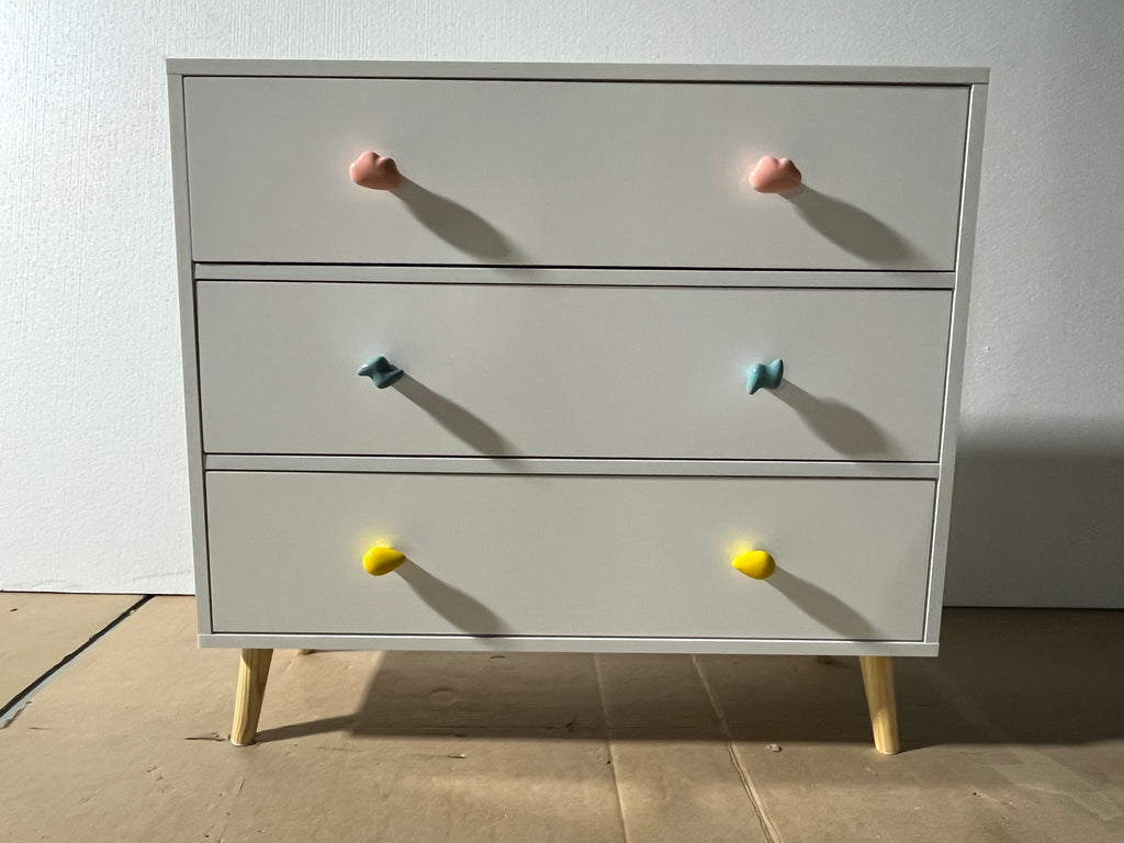 Kids 3 Drawer Dresser, White Nursery Storage Cabinet with Anti-Tip Safety Feature, Solid Wood and MDF Construction, Compact D
