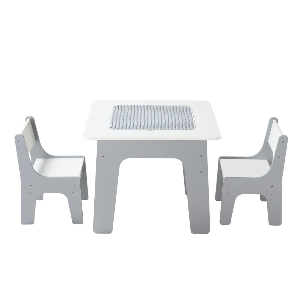 4 in 1 Kid Activity Table and 2 Chairs Set, Graffiti & Building Blocks Double-Sided Tabletop, Toddler Play Table with Storage