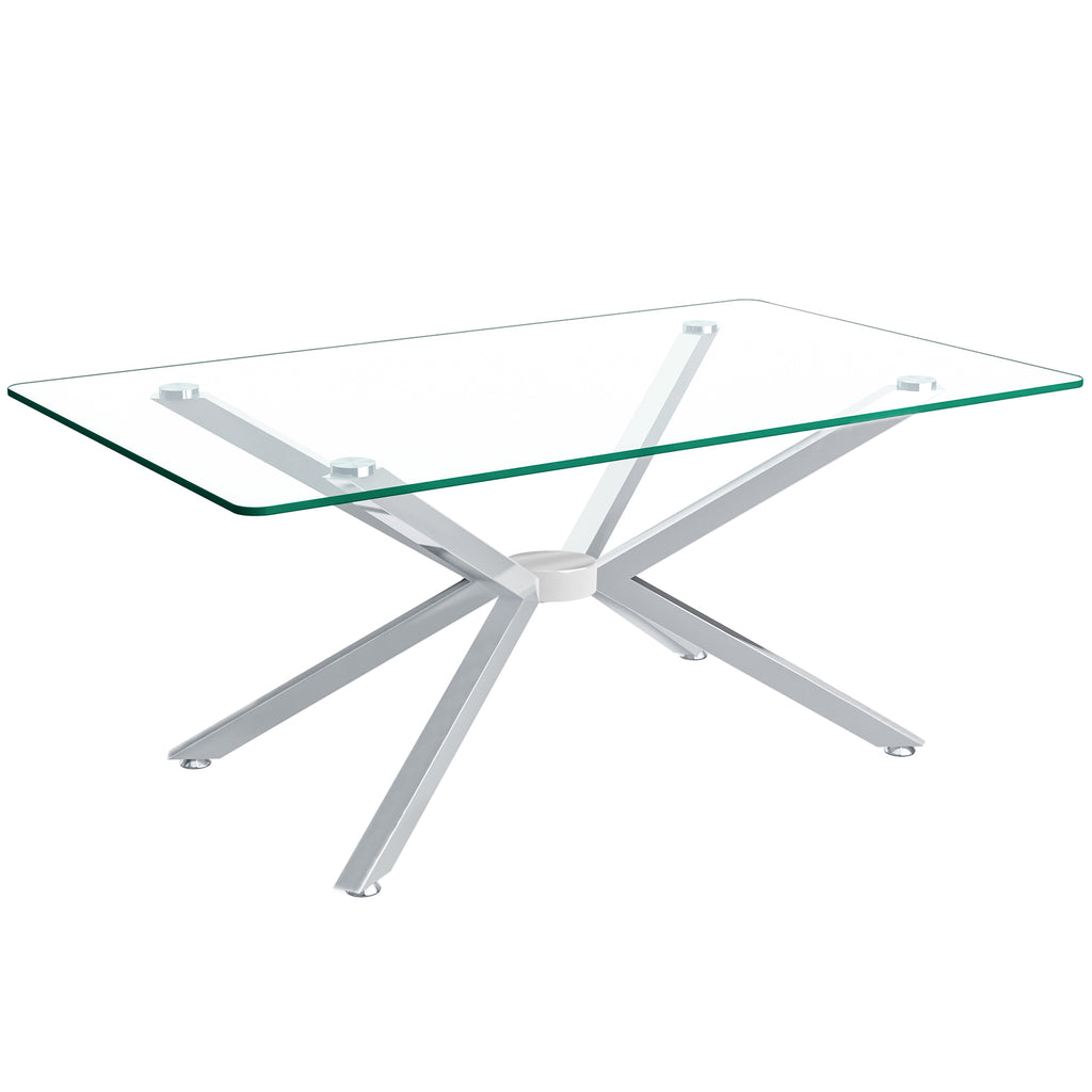 39.37' Rectangular Clear Tempered Glass Coffee Table,Stylish Design with silver Metal Legs, Coffee Table for Living Room - Grand Goldman Shop