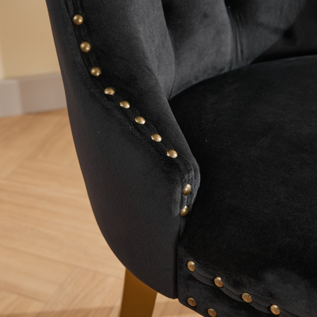 Mid-Century Modern Chairs with Lion Head Pull Ring,High-end Tufted Solid Wood Contemporary Velvet Upholstered Dining Chair with Golden Wooden Legs Nailhead Trim 2-Pcs Set,Black,SW1201BK - Grand Goldman Shop