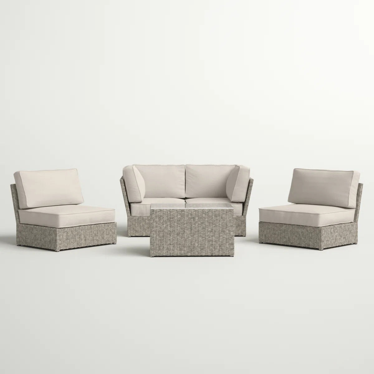 Stilvolle, modulare Loungegruppe aus Polyrattan für 4 Personen mit Kissen, gemischtes Grau, HDPE, Aluminium
