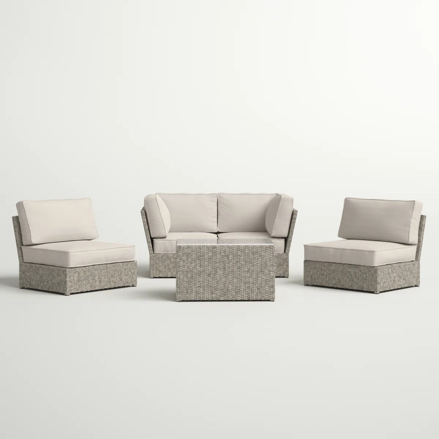 Stilvolle, modulare Loungegruppe aus Polyrattan für 4 Personen mit Kissen, gemischtes Grau, HDPE, Aluminium