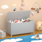 Kids Wooden Toy Box Storage with Safety Hinged Lid for Ages 2+ (Gray) | Premium Home Decor - Grand Goldman