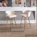 26 Inch Set of 2 Bar Stools,with Chrome Footrest and Base Velvet + Golden Leg Simple Bar Stoo,CREAM - Grand Goldman Shop