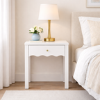 White Nightstand with Drawer, Modern Bedside Table with Wavy Apron Design, Compact End Table for Bedroom Living Room, Small Side Table with Storage - Grand Goldman Shop