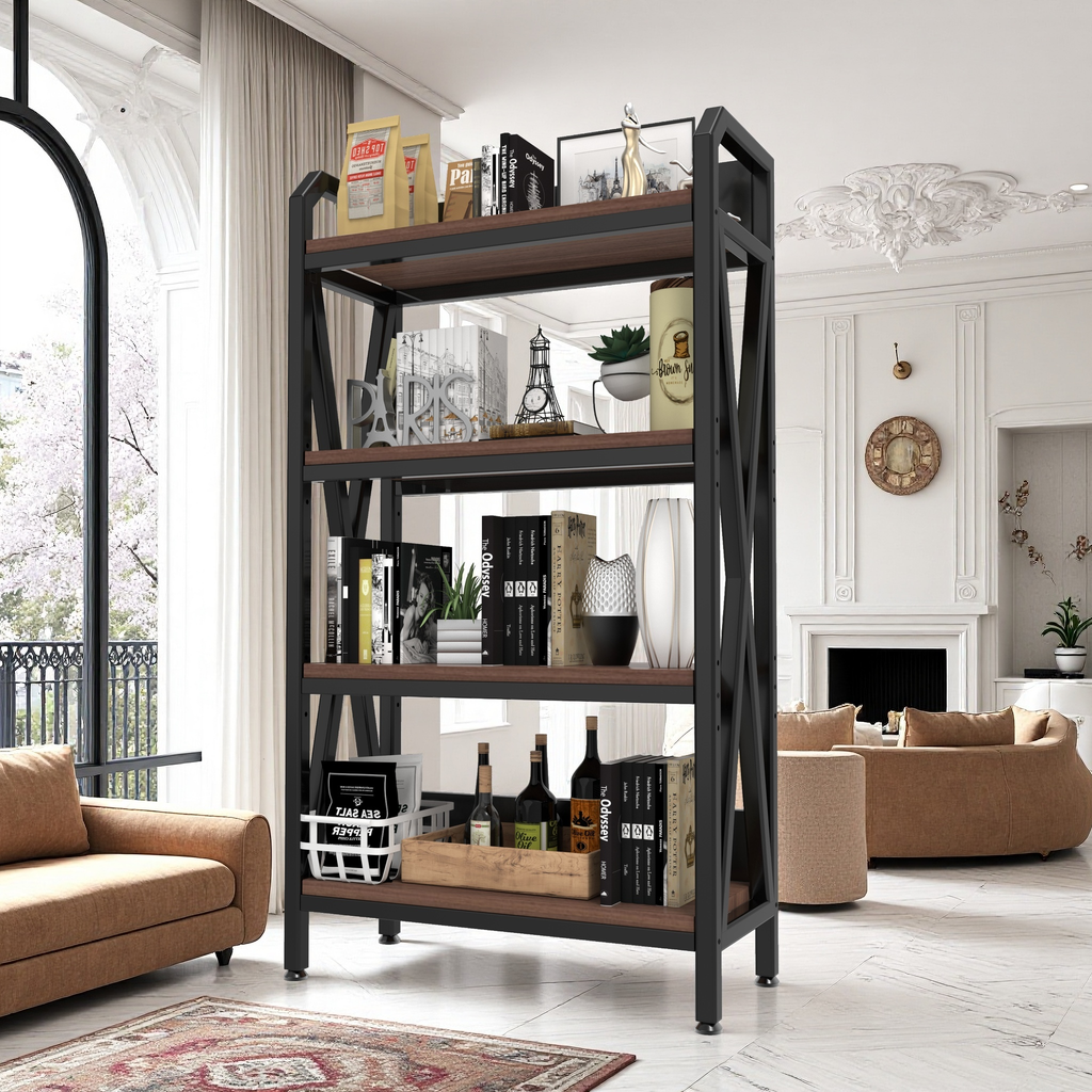 56.30'' Bakers Rack 4-Level Storage Shelves Metal and Wooden Kitchen Shelves, Kitchen Organizers and Storage, for Garage, Pantry, Bathroom, Closet ,33.50'' Length - Grand Goldman Shop