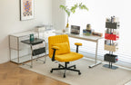 Modern Yellow Linen Criss Cross Armrest Office Chair with Wheels - Ergonomic Design for Home Office, Work & Study | Premium H