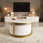 Modern Round Nesting Coffee Table Fluted with Drawer in White & Gold in 31.5'' - Grand Goldman Shop