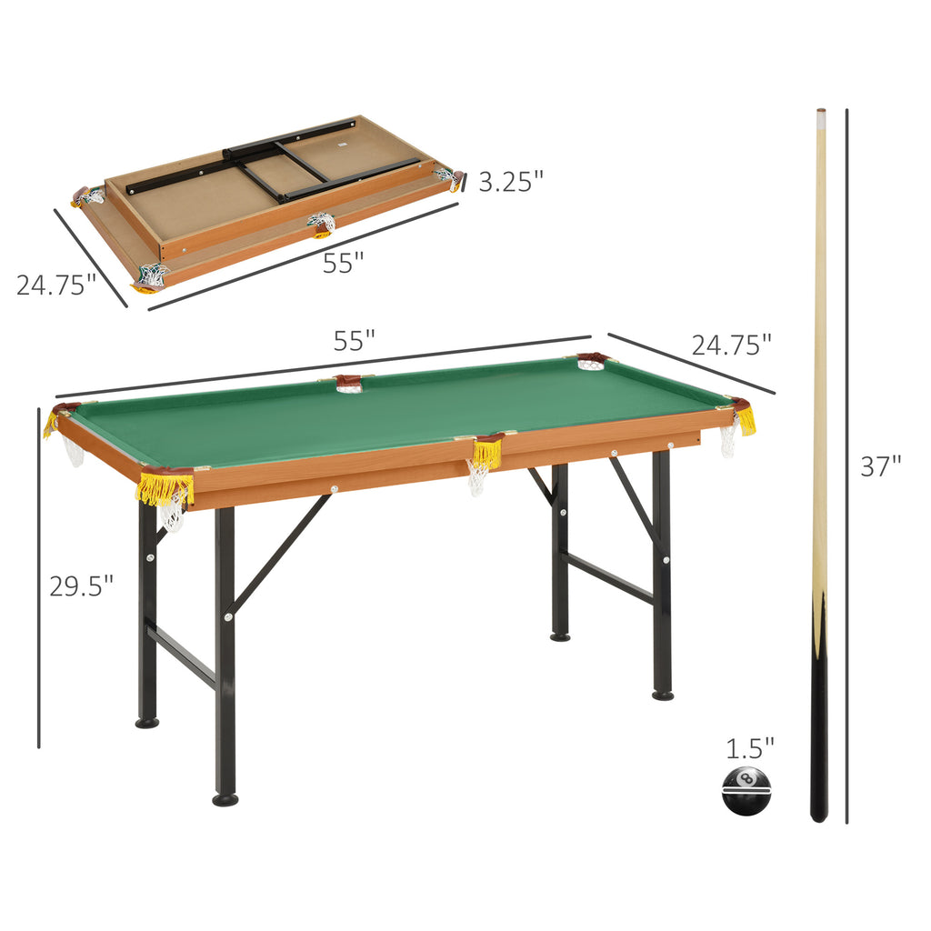 Soozier 55' Portable Folding Billiards Table Game Pool Table for Whole Family Number Use With Cues, Ball, Rack, Chalk, Green 