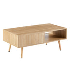 41.34' Rattan Coffee Table, Sliding Door for Storage, Solid Wood Legs, Modern Table for Living Room-Natural - Grand Goldman Shop