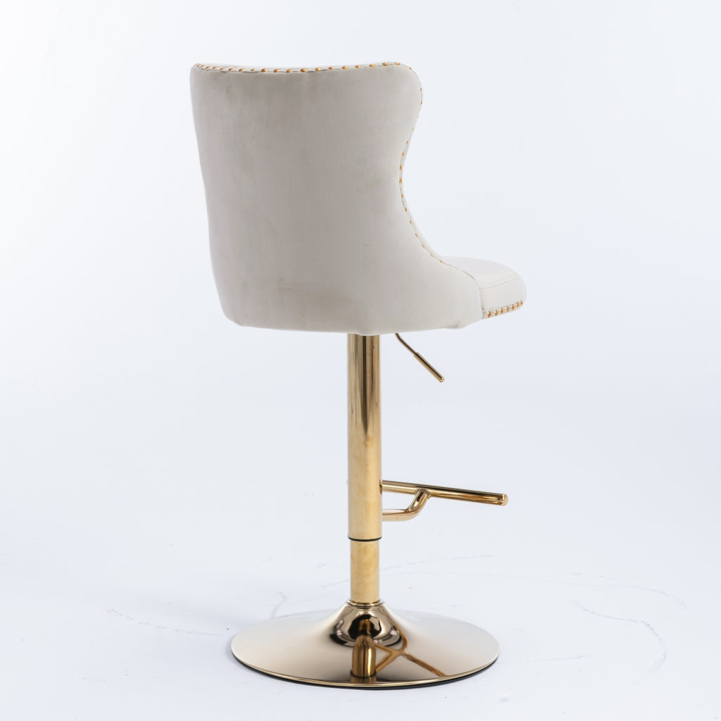A&A Furniture,Golden Swivel Velvet Barstools Adjusatble Seat Height from 25-33 Inch,Modern Upholstered Bar Stools with Backs Comfortable Tufted for Home Pub and Kitchen Island,Beige,Set of 2 - Grand Goldman Shop