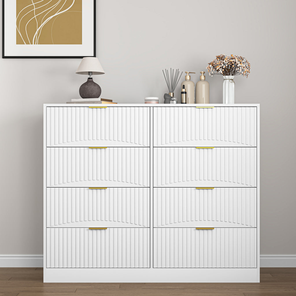 Modern 8 Drawers Dresser Chests for Bedroom,47.2' Wide Wood Chest of Drawers with Gold Metal Handle,Drawer Organizer for Bedroom,Living Room,Hallway and Entryway,White - Grand Goldman Shop