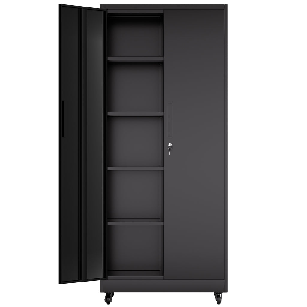 Heavy Duty Rolling Metal Cabinet with Lock, 71 inch Garage Storage Cabinet, 4 Adjustable Shelves (180lb Each), Black, for Too