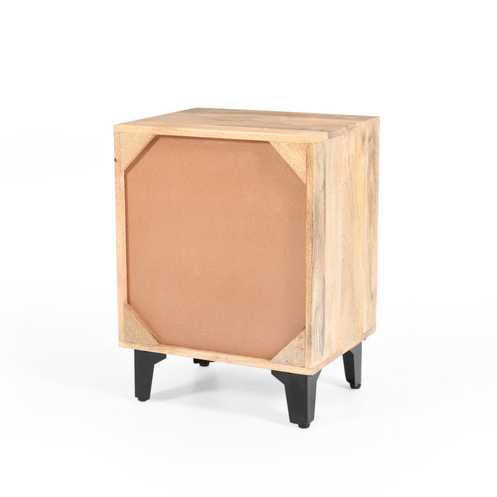Solid Wood Vintage Nightstand with Handcrafted Detailing in Natural Finish - Grand Goldman Shop