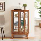 2 Doors Curio Cabinet with Tempered Glass Doors, Curio Cabinets with Mirrored Back Panel and Adjustable Shelves, Lighted Display Cabinet for Home, Office Light Bulb Included Oak - Grand Goldman Shop