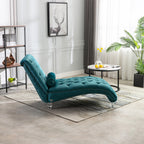 Velvet Chaise Lounge Indoor, Button-Tufted Upholstered Chaise Lounge Chair with Pillow, Teal Velvet, 63.38 inch - Grand Goldman Shop