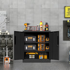Black Heavy Duty Metal Storage Cabinet with Lock, 2-Door File Cabinet with 2 Adjustable Shelves for Home, Office, Garage (35.
