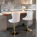 A&A Furniture,Golden Swivel Velvet Barstools Adjusatble Seat Height from 25-33 Inch,Modern Upholstered Bar Stools with Backs Comfortable Tufted for Home Pub and Kitchen Island,Beige,Set of 2 - Grand Goldman Shop